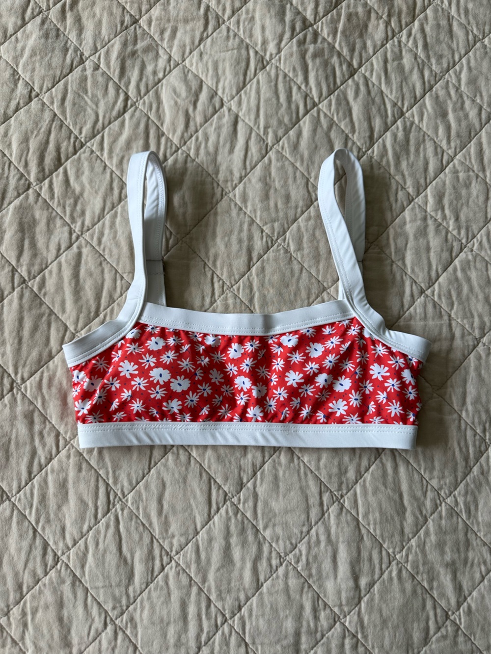 Dippin’ Daisy Red Floral Bikini Top with White Trim